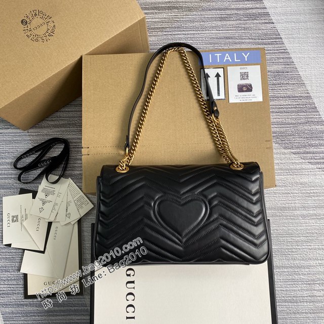 Gucci新款黑色原廠皮包包 古馳GG Marmont系列女包 Gucci鏈條單肩斜挎包 443496  ydg3130